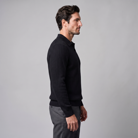 Herren Gerippter Strickpullover mit Polokragen