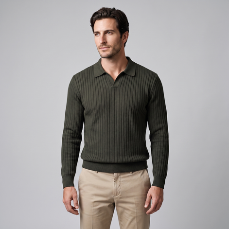 Herren Gerippter Strickpullover mit Polokragen