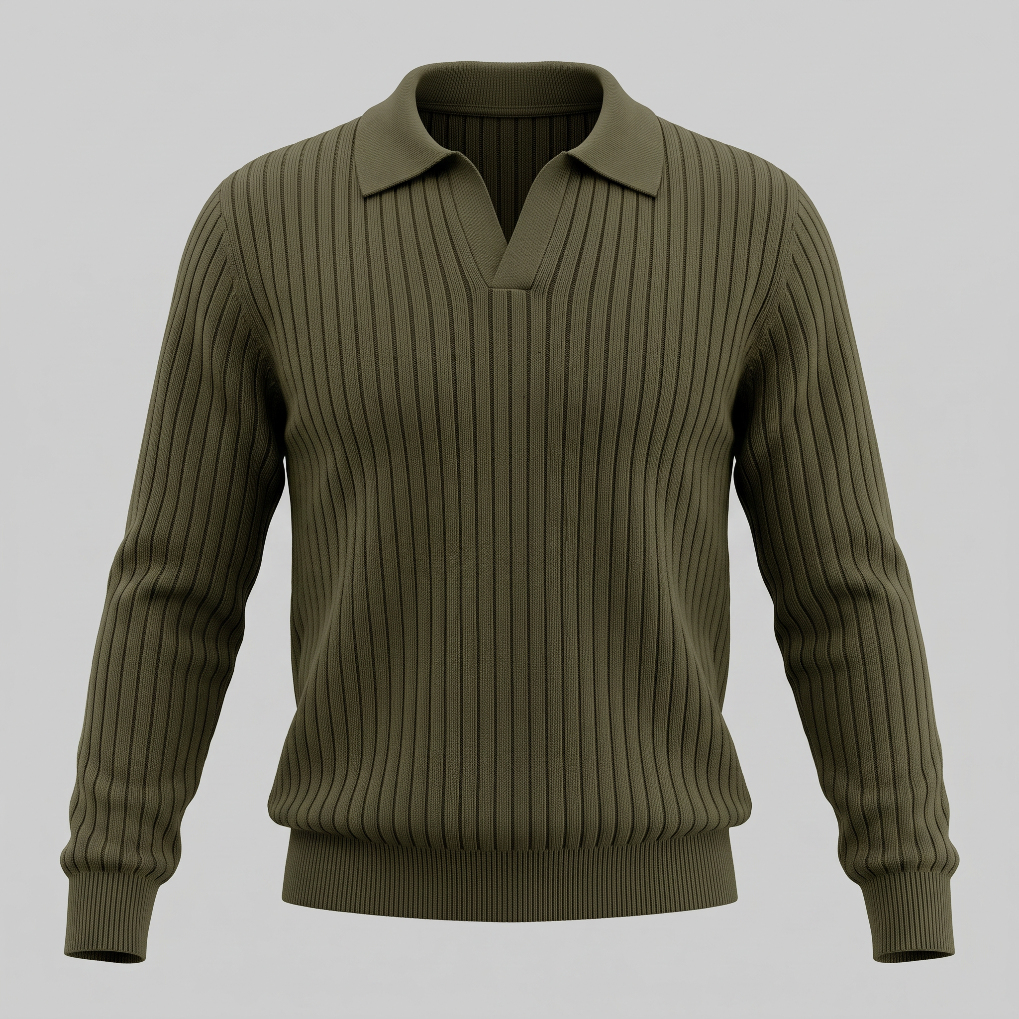 Herren Gerippter Strickpullover mit Polokragen