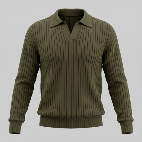 Herren Gerippter Strickpullover mit Polokragen