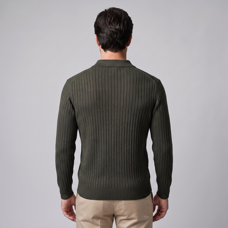 Herren Gerippter Strickpullover mit Polokragen