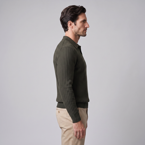 Herren Gerippter Strickpullover mit Polokragen