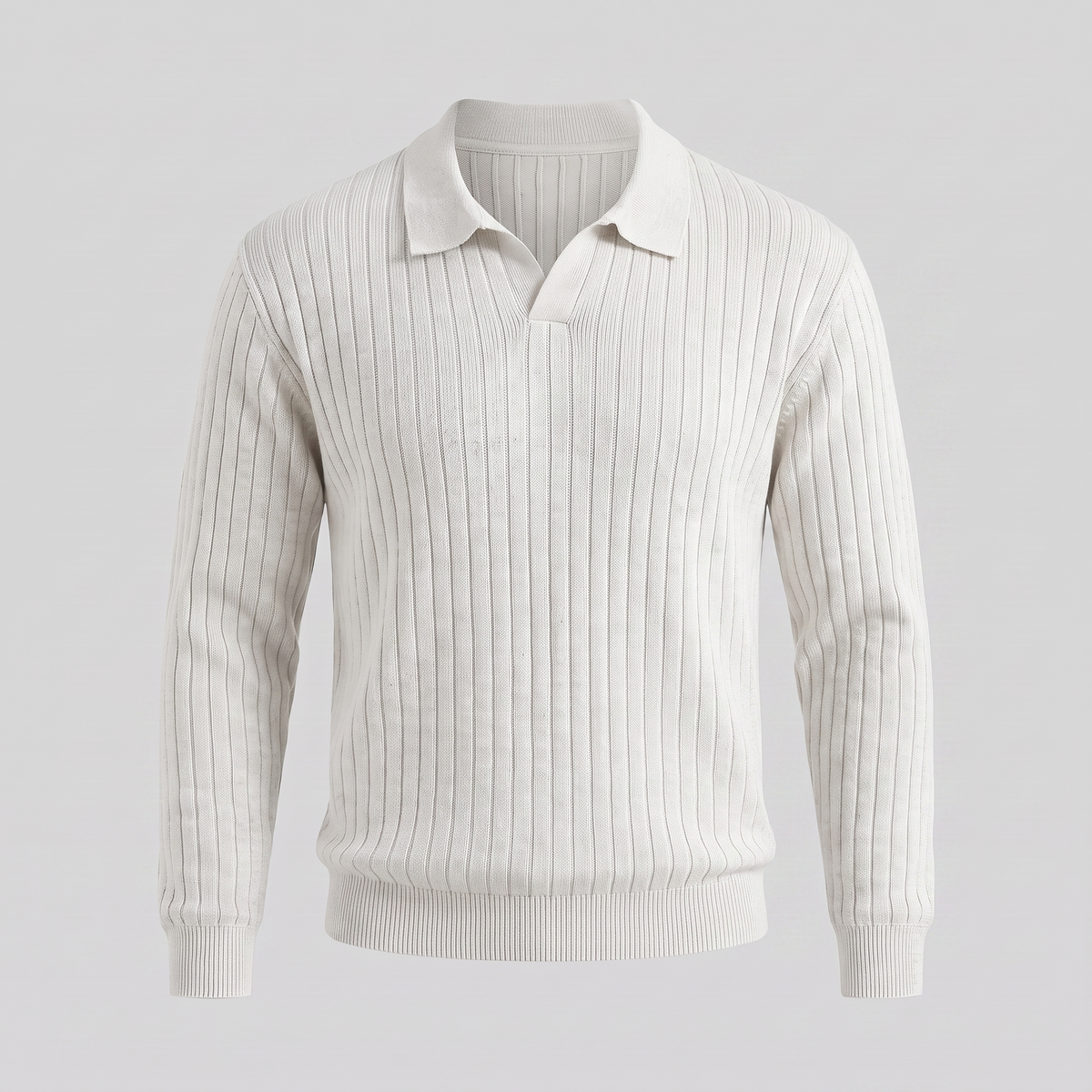 Herren Gerippter Strickpullover mit Polokragen