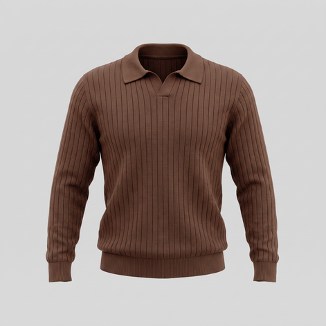 Herren Gerippter Strickpullover mit Polokragen