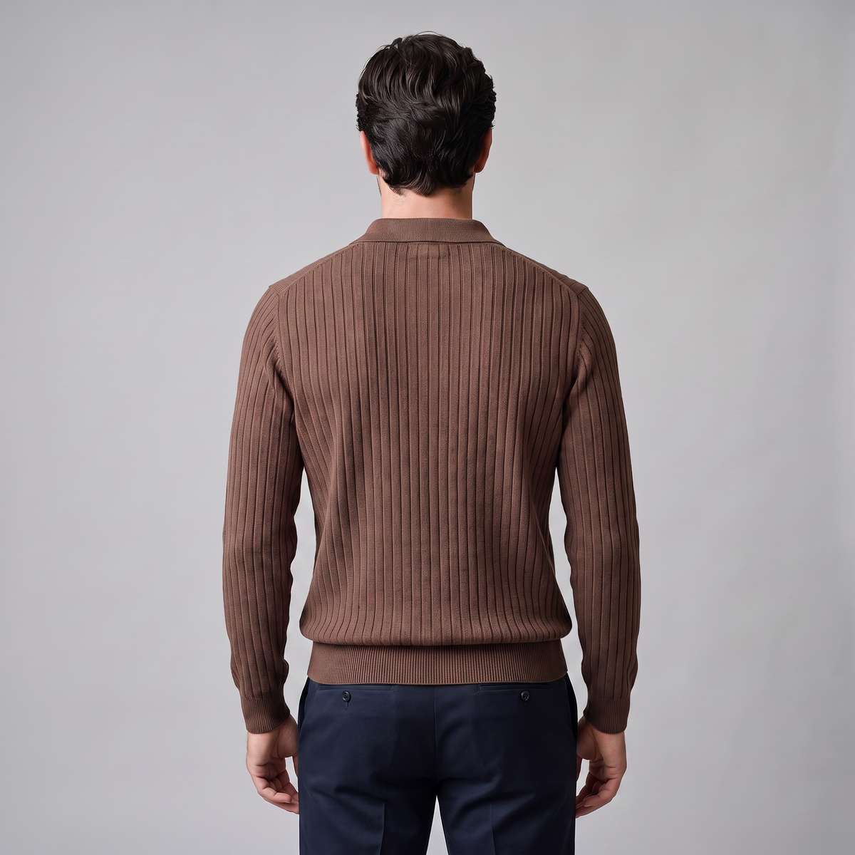 Herren Gerippter Strickpullover mit Polokragen