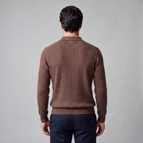 Herren Gerippter Strickpullover mit Polokragen