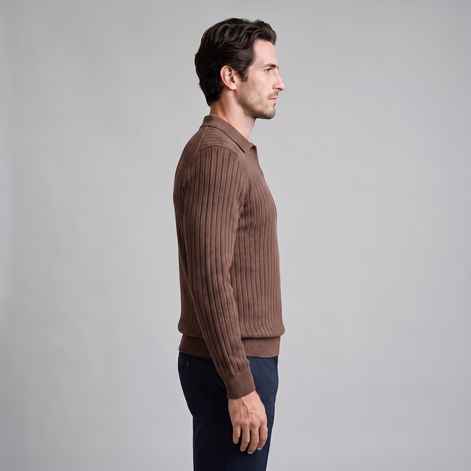 Herren Gerippter Strickpullover mit Polokragen