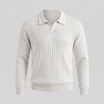 Herren Gerippter Strickpullover mit Polokragen