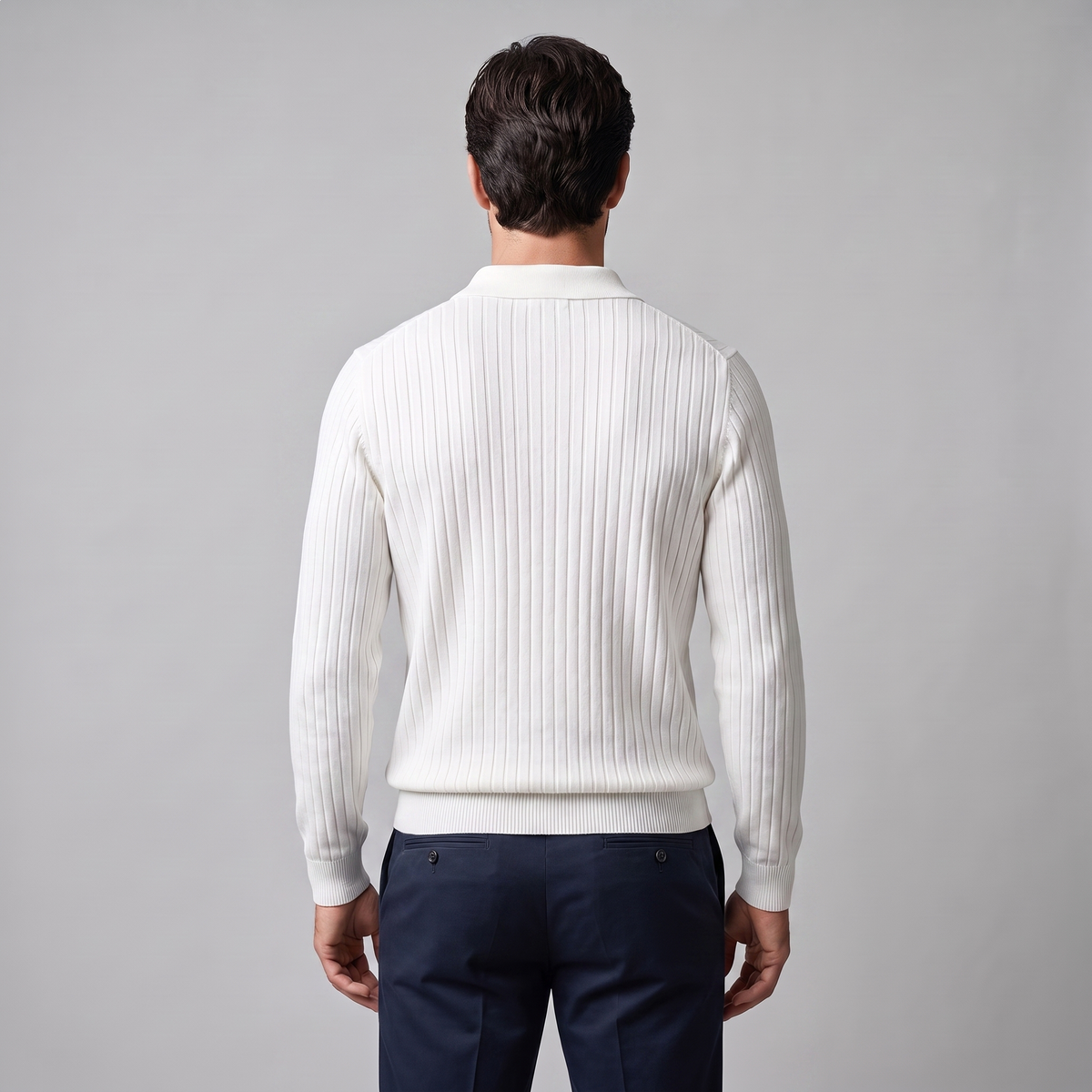 Herren Gerippter Strickpullover mit Polokragen