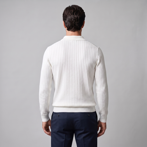 Herren Gerippter Strickpullover mit Polokragen
