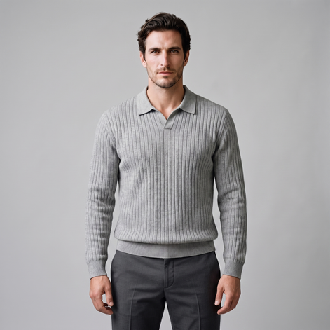 Herren Gerippter Strickpullover mit Polokragen