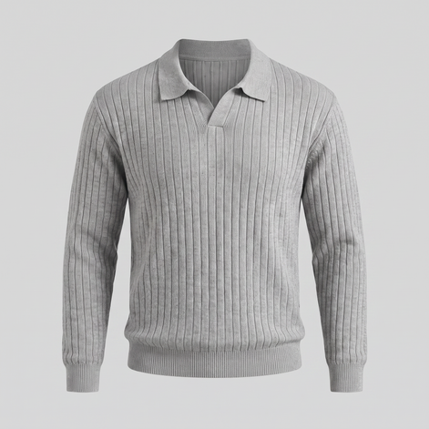 Herren Gerippter Strickpullover mit Polokragen