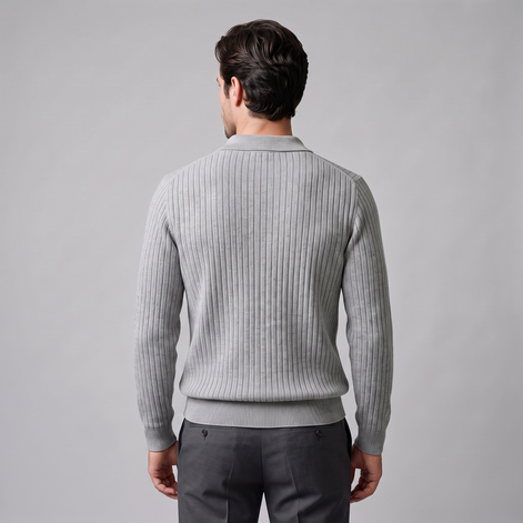 Herren Gerippter Strickpullover mit Polokragen