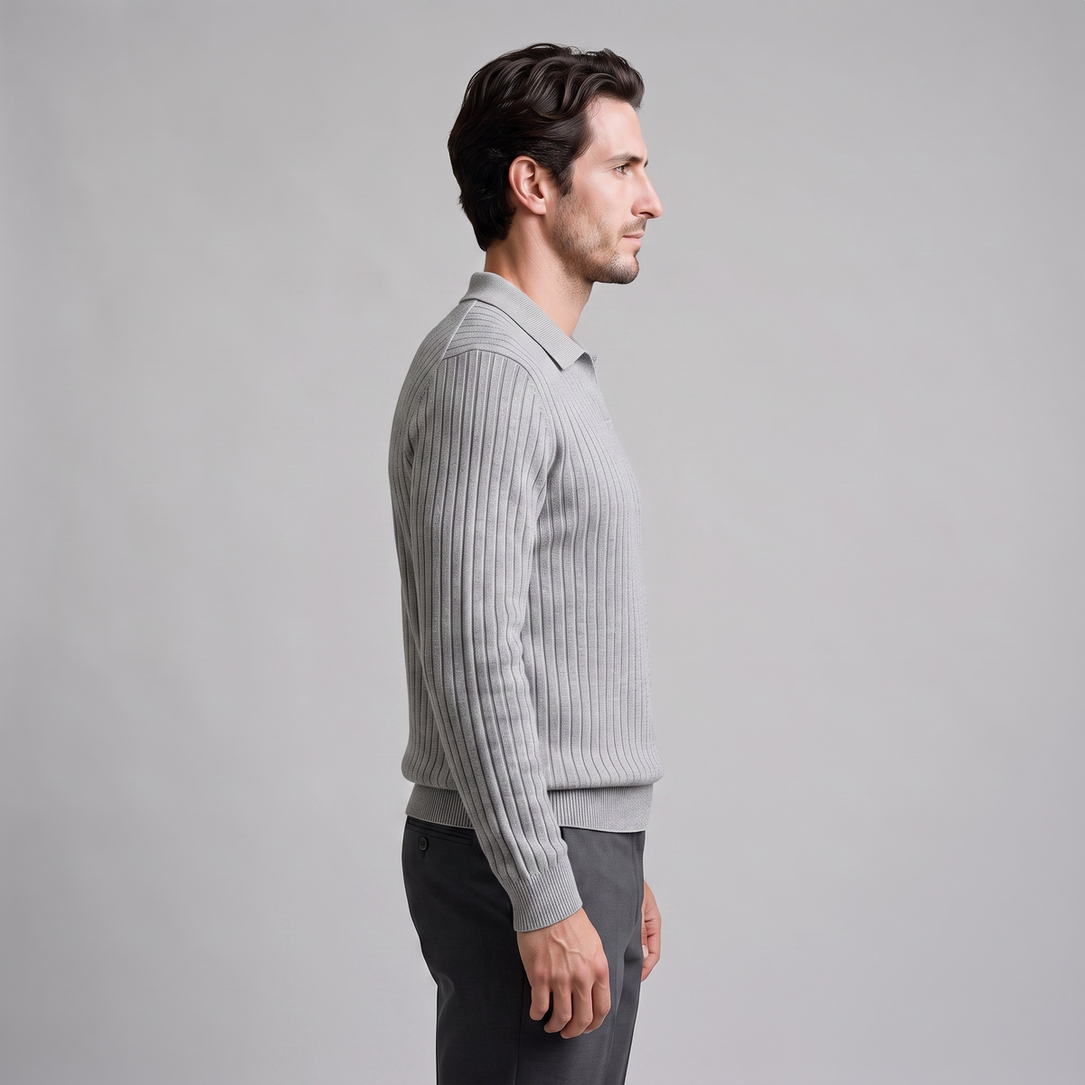 Herren Gerippter Strickpullover mit Polokragen