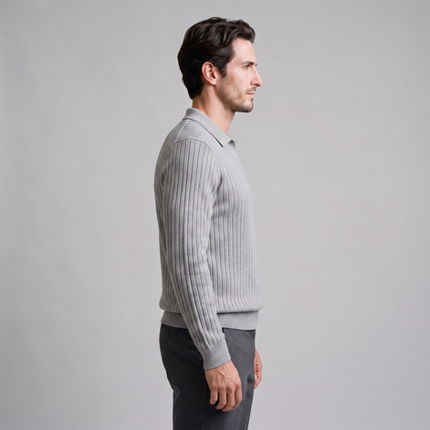 Herren Gerippter Strickpullover mit Polokragen