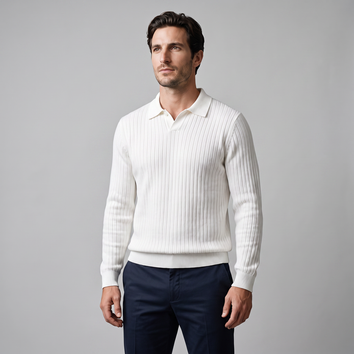 Herren Gerippter Strickpullover mit Polokragen