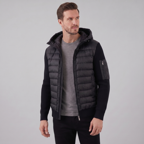 Herren Gesteppte Hybrid Kapuzenjacke