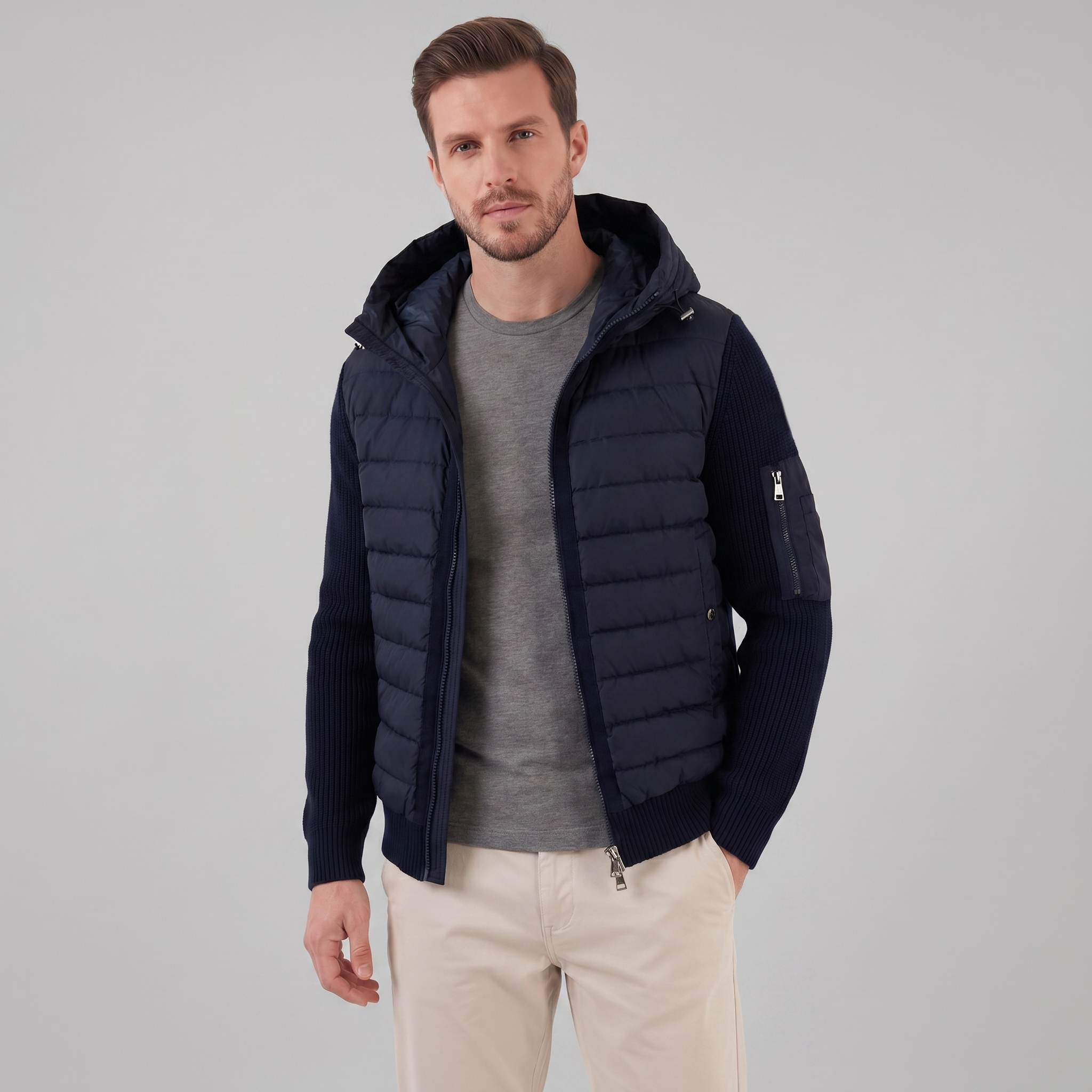 Herren Gesteppte Hybrid Kapuzenjacke