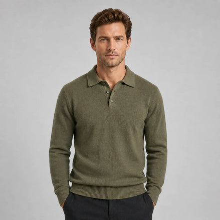 Herren Grobstrick Polo Pullover Relaxed Fit mit Offenem Kragen