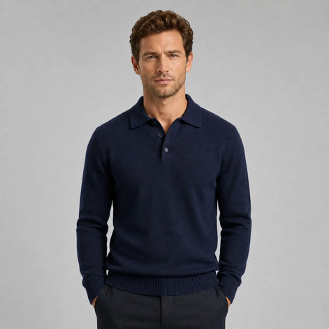 Herren Grobstrick Polo Pullover Relaxed Fit mit Offenem Kragen
