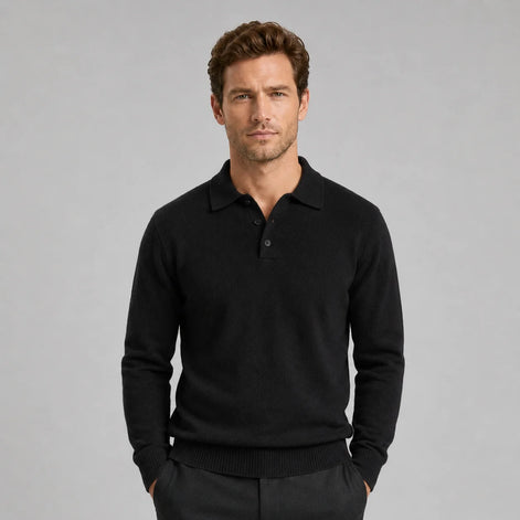 Herren Grobstrick Polo Pullover Relaxed Fit mit Offenem Kragen