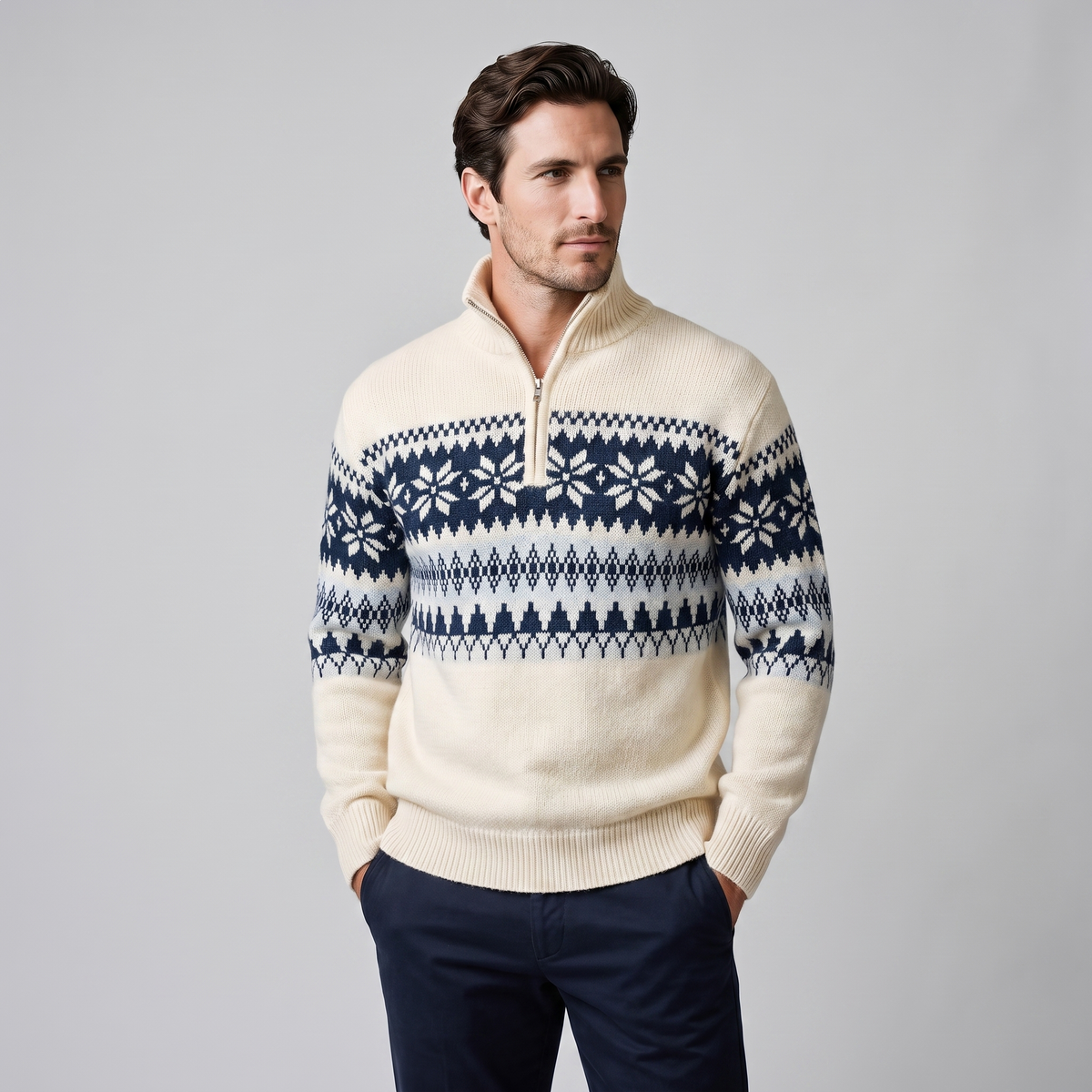 Herren Half-Zip Pullover mit Fair Isle Muster
