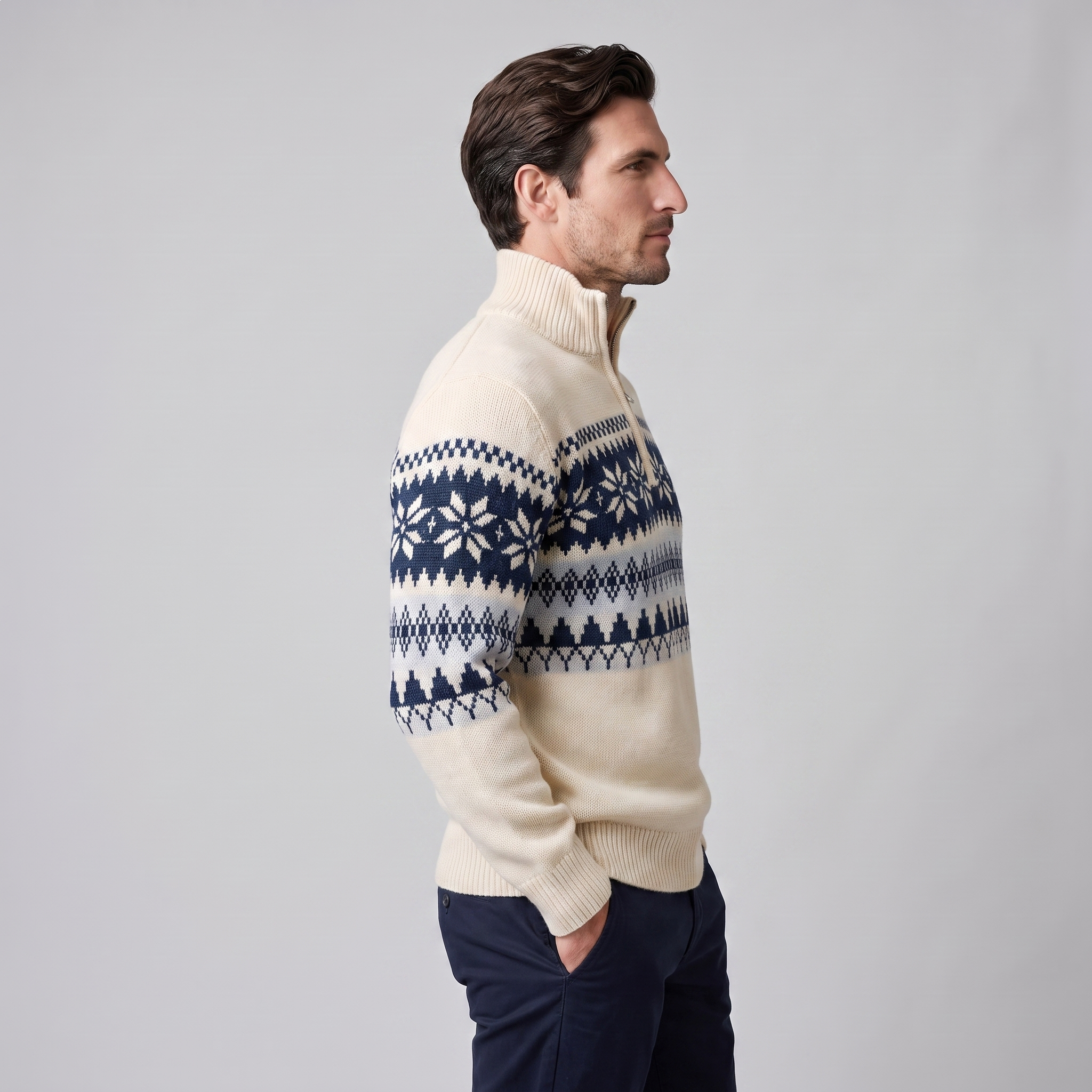 Herren Half-Zip Pullover mit Fair Isle Muster
