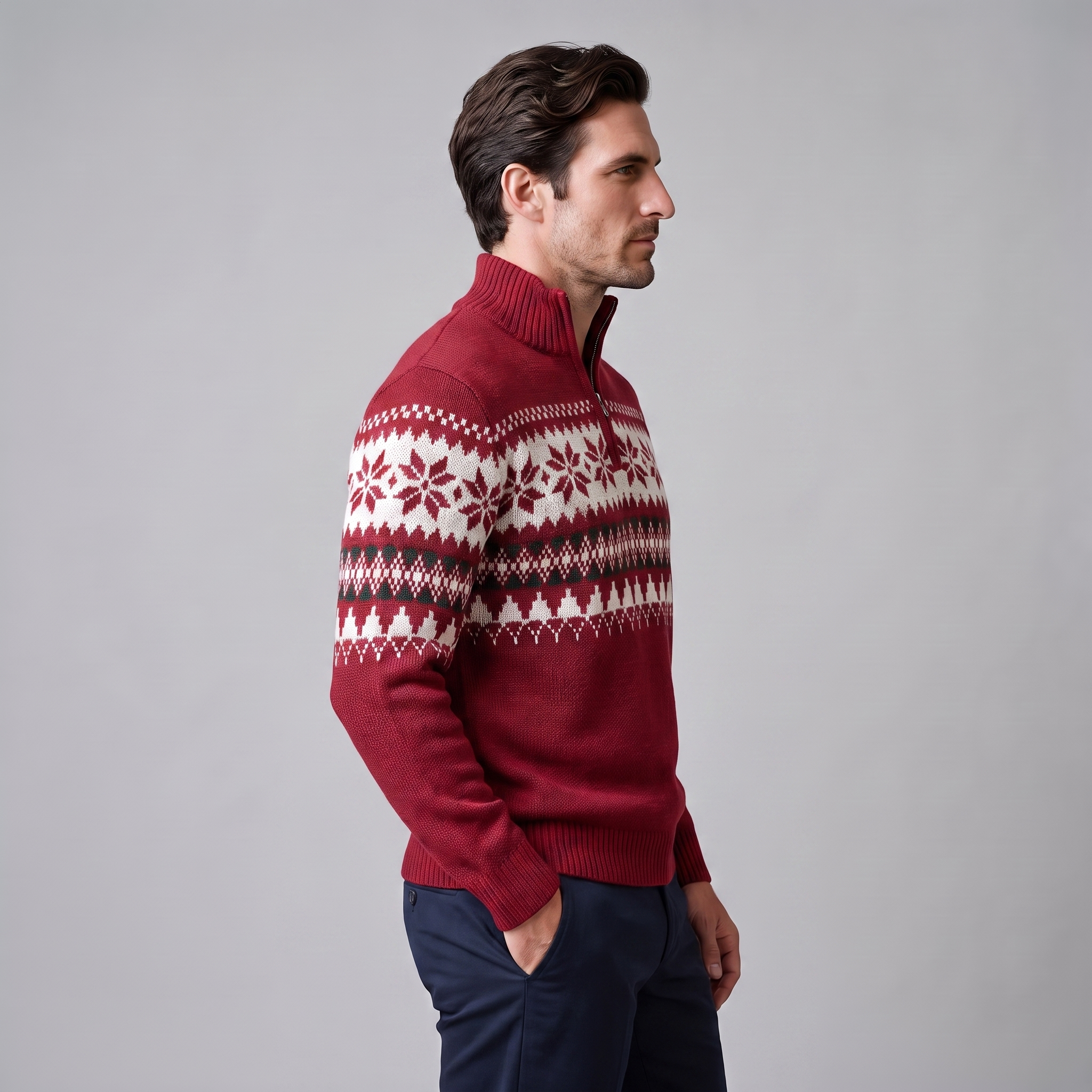 Herren Half-Zip Pullover mit Fair Isle Muster