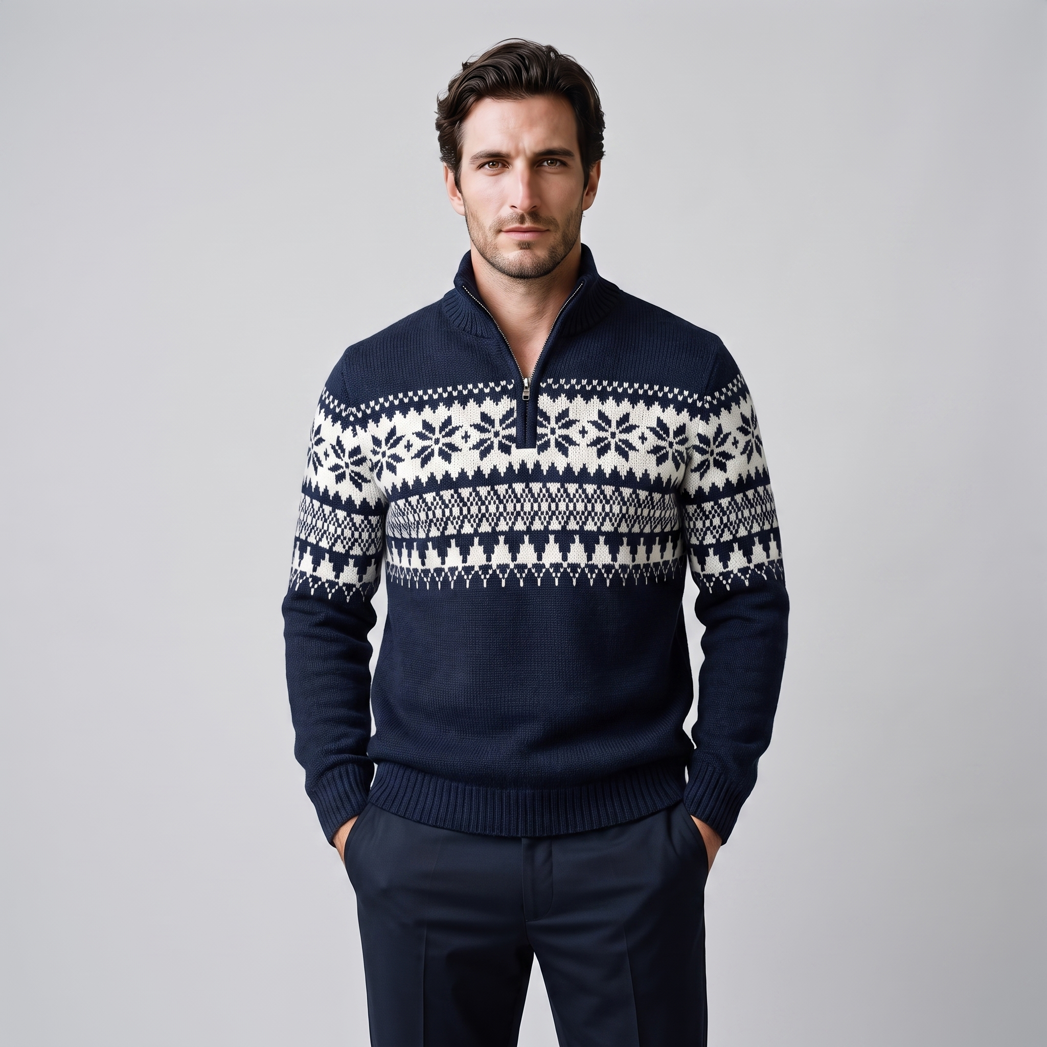 Herren Half-Zip Pullover mit Fair Isle Muster
