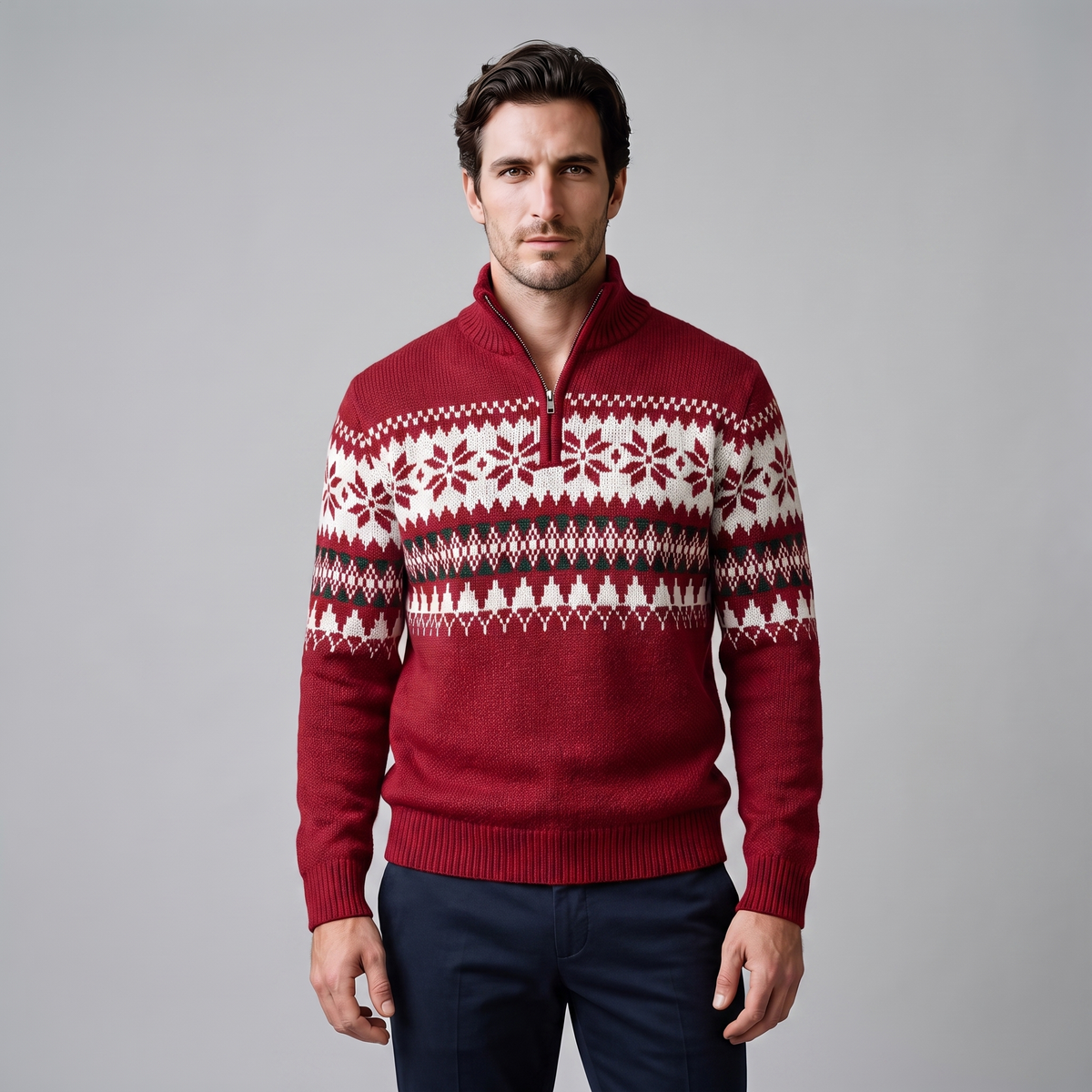 Herren Half-Zip Pullover mit Fair Isle Muster