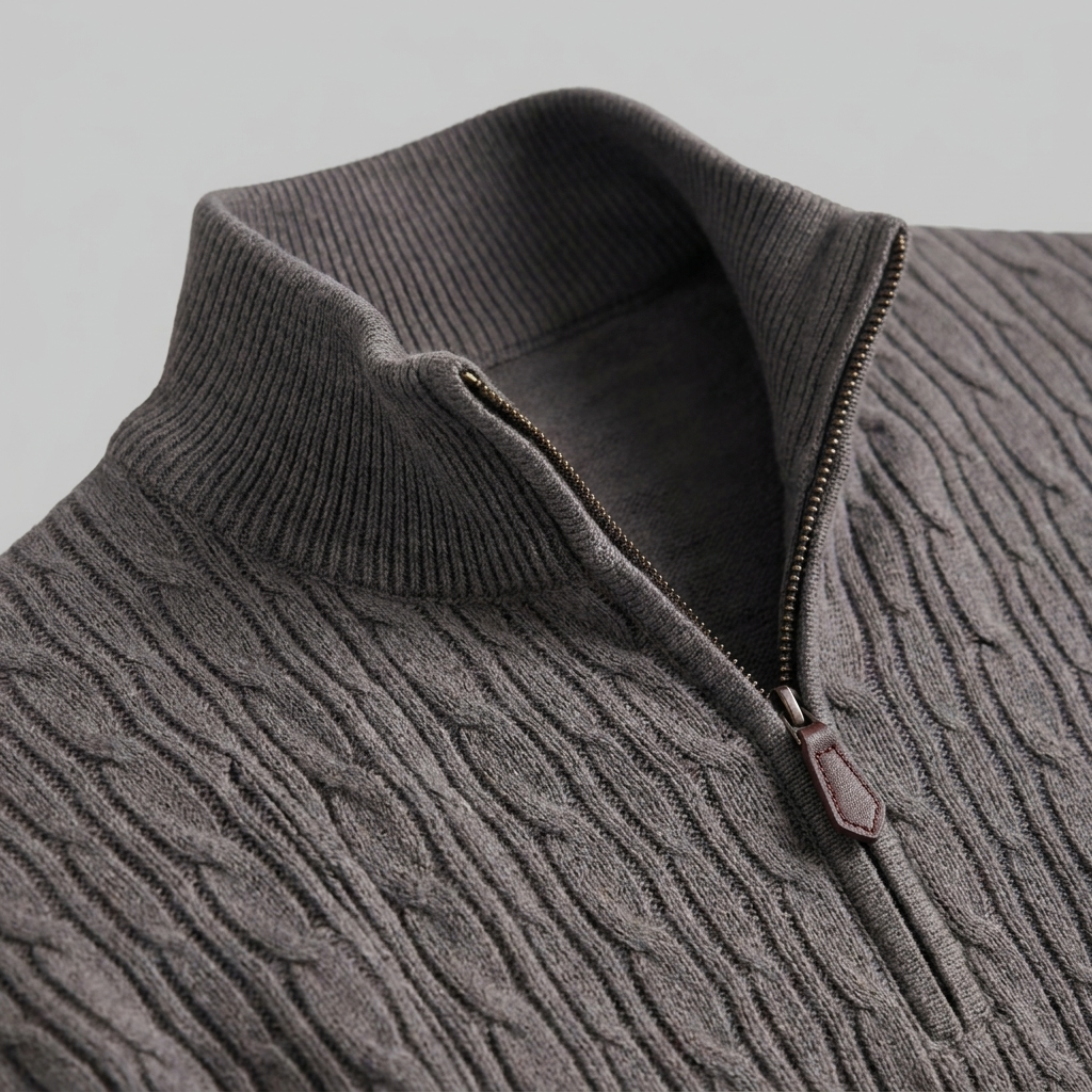 Herren Half-Zip Pullover mit Zopfmuster
