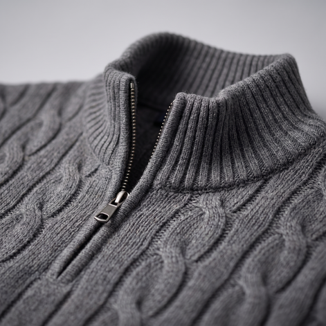 Herren Half-Zip Pullover mit Zopfmuster