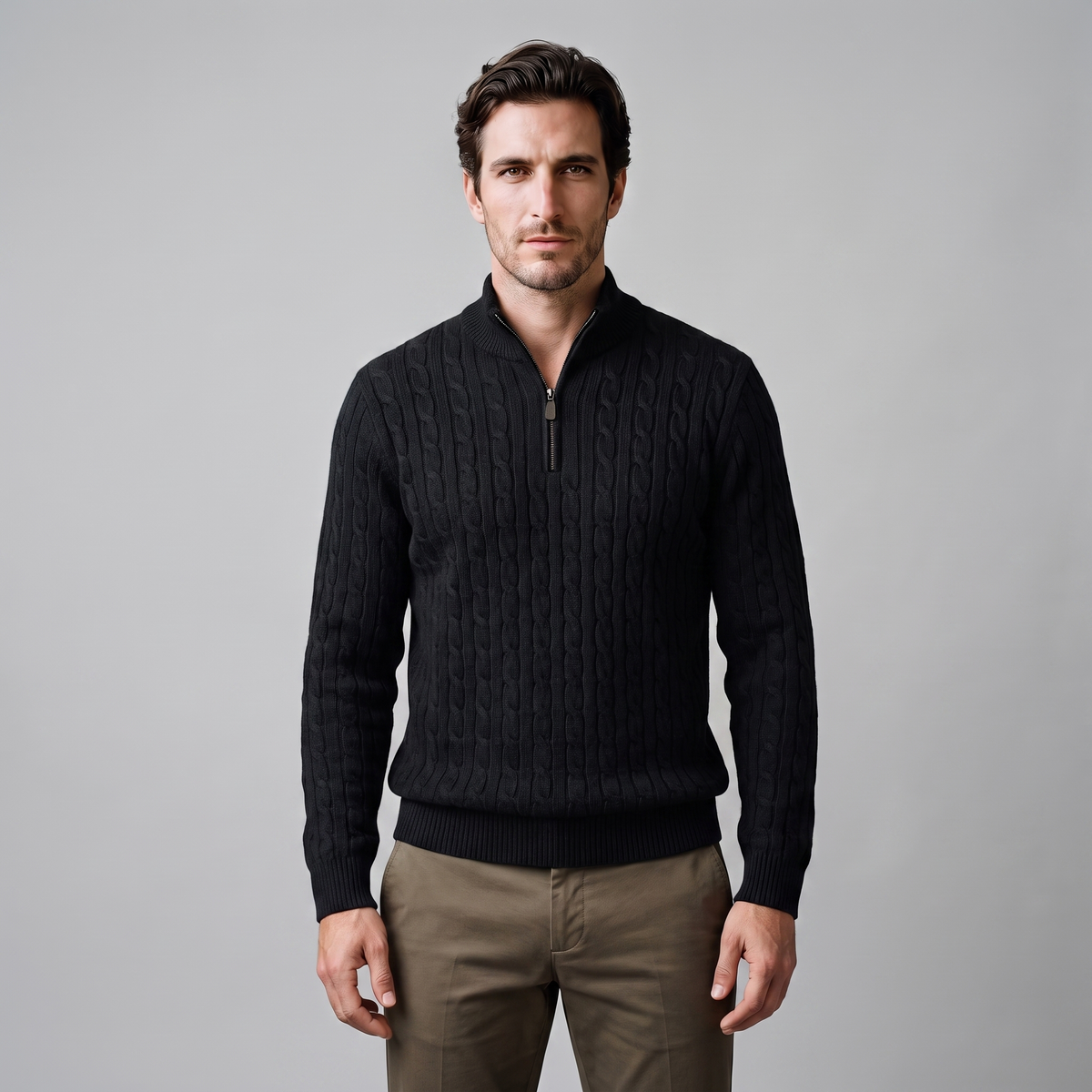 Herren Half-Zip Pullover mit Zopfmuster