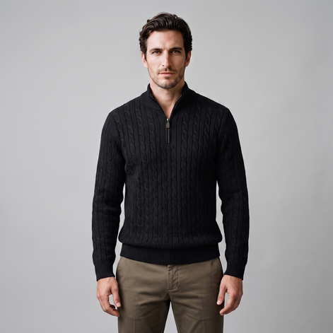 Herren Half-Zip Pullover mit Zopfmuster