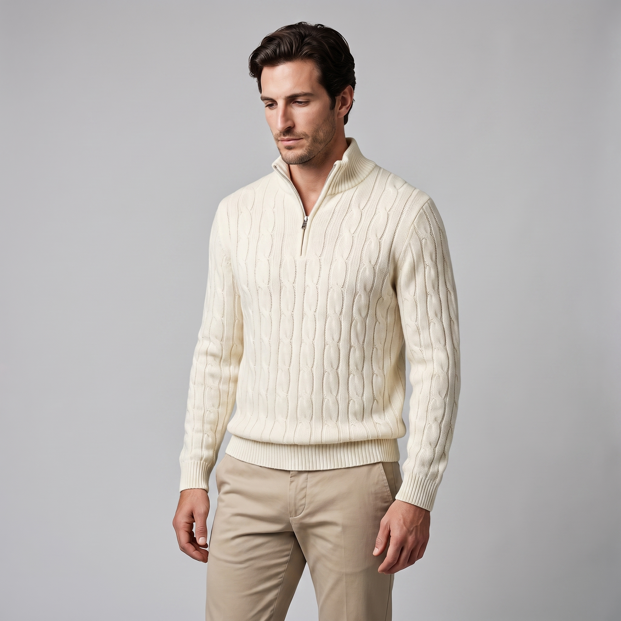 Herren Half-Zip Pullover mit Zopfmuster