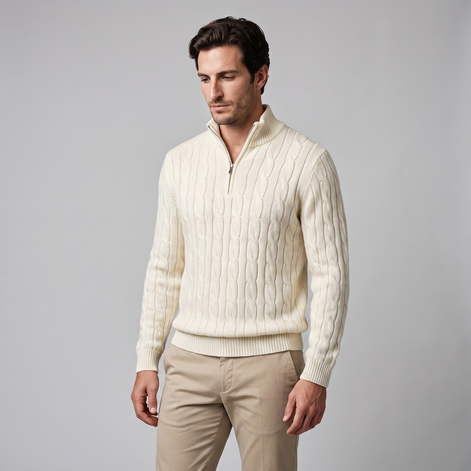 Herren Half-Zip Pullover mit Zopfmuster
