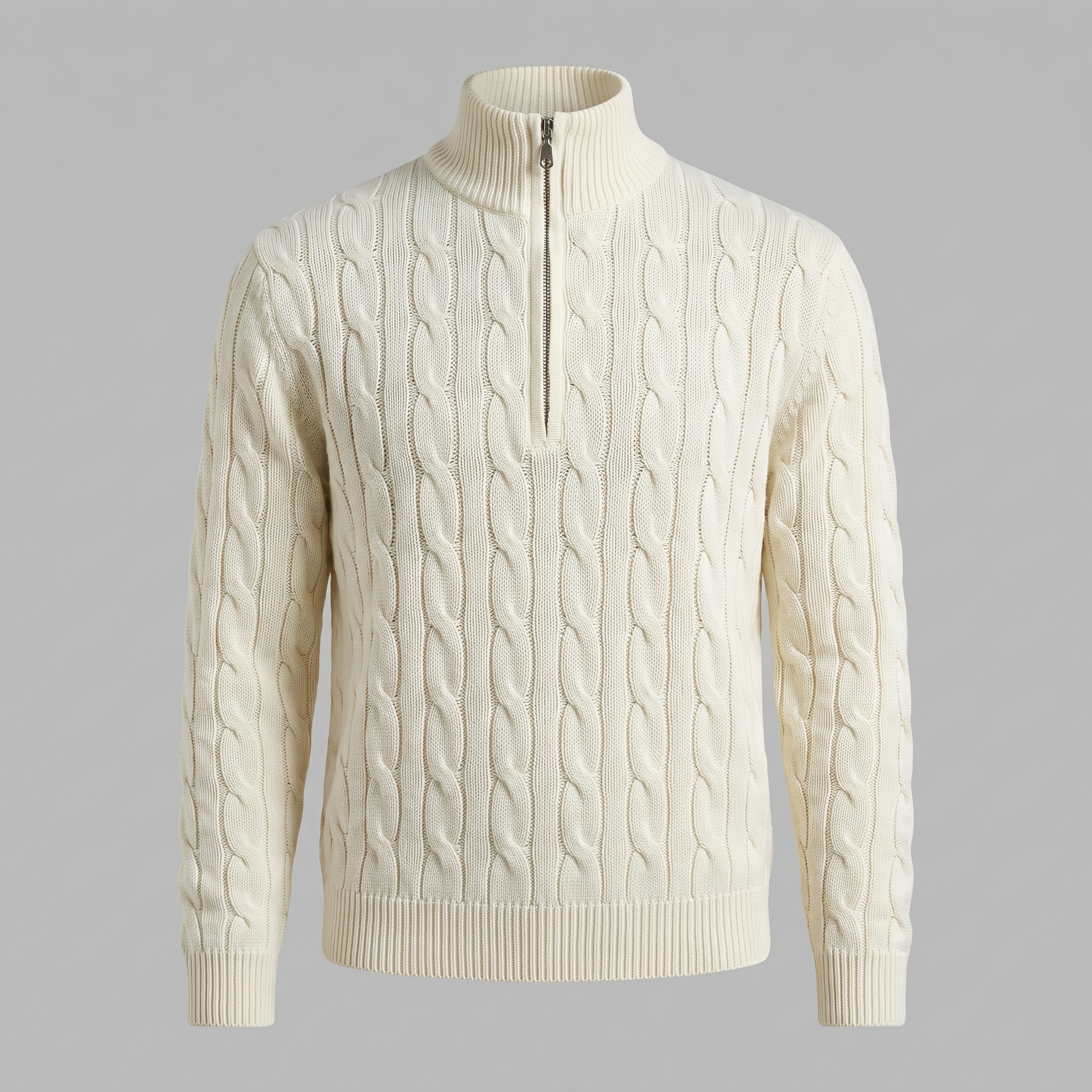 Herren Half-Zip Pullover mit Zopfmuster