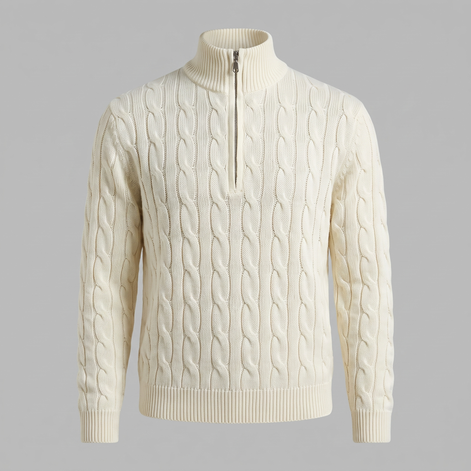 Herren Half-Zip Pullover mit Zopfmuster