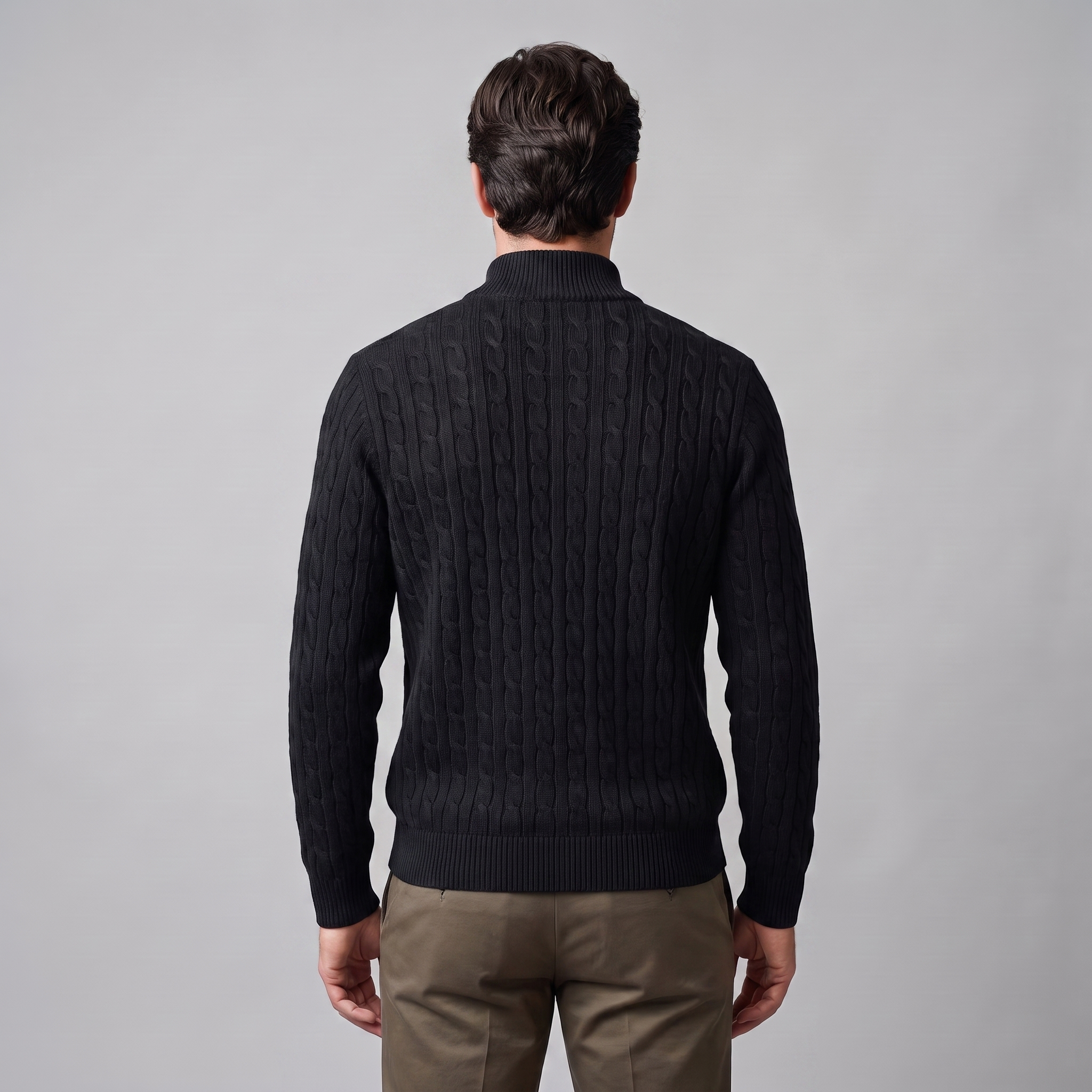 Herren Half-Zip Pullover mit Zopfmuster
