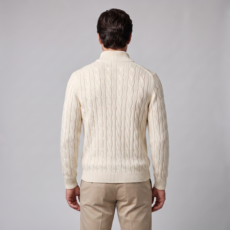 Herren Half-Zip Pullover mit Zopfmuster