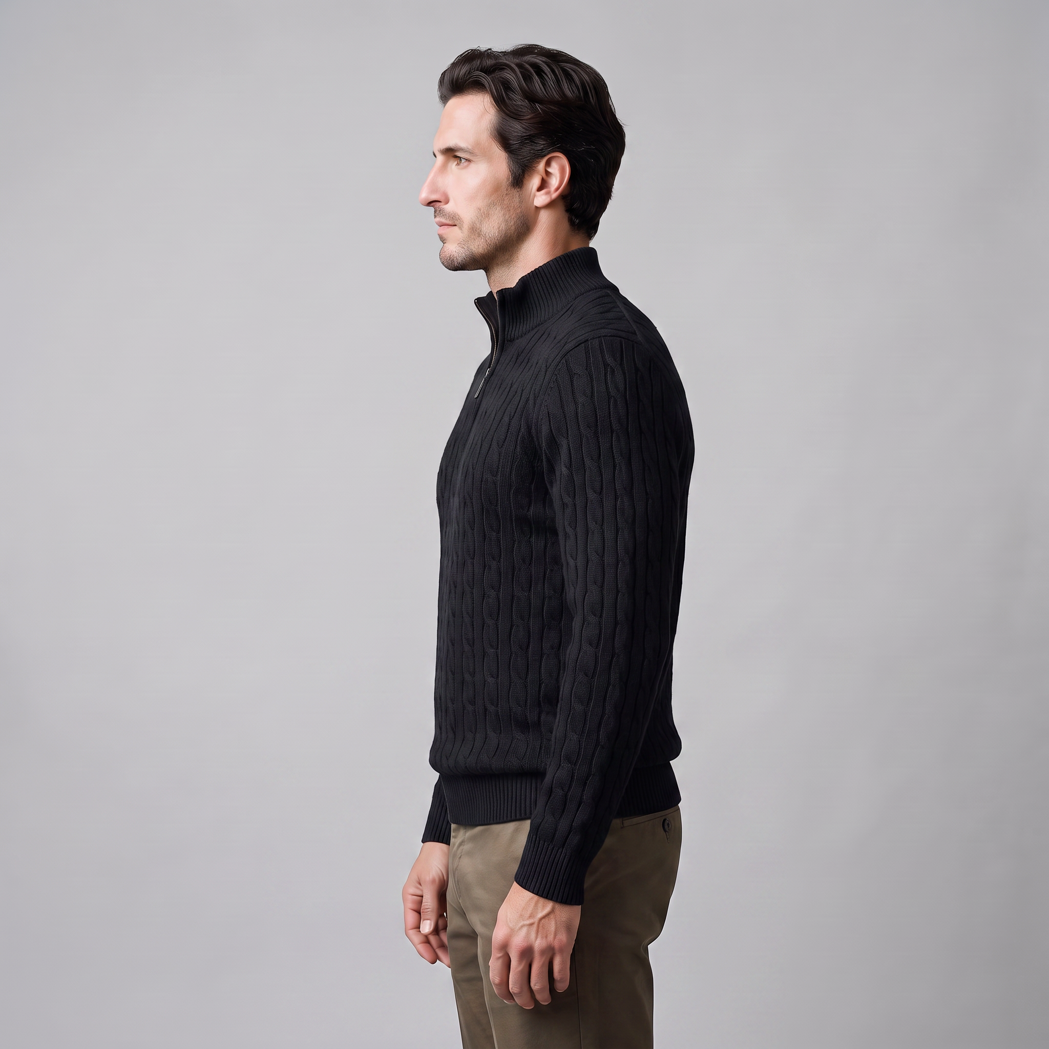 Herren Half-Zip Pullover mit Zopfmuster