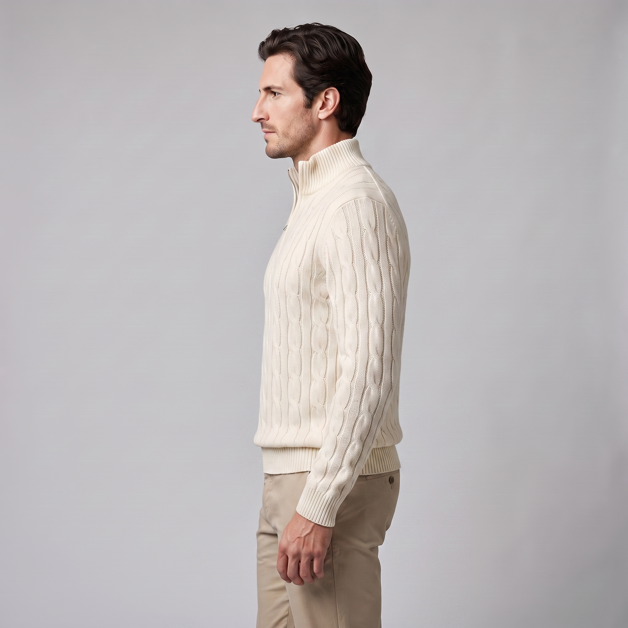 Herren Half-Zip Pullover mit Zopfmuster