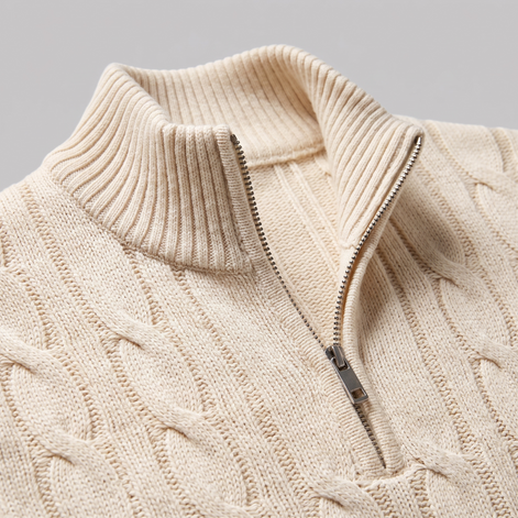 Herren Half-Zip Pullover mit Zopfmuster