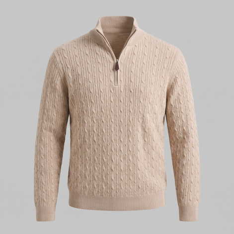 Herren Half-Zip Pullover mit Zopfmuster