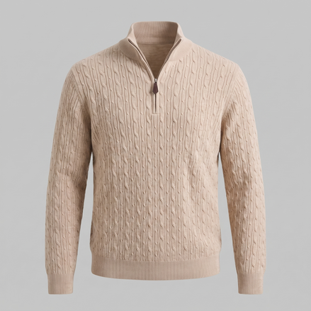 Herren Half-Zip Pullover mit Zopfmuster