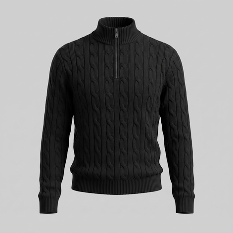 Herren Half-Zip Pullover mit Zopfmuster