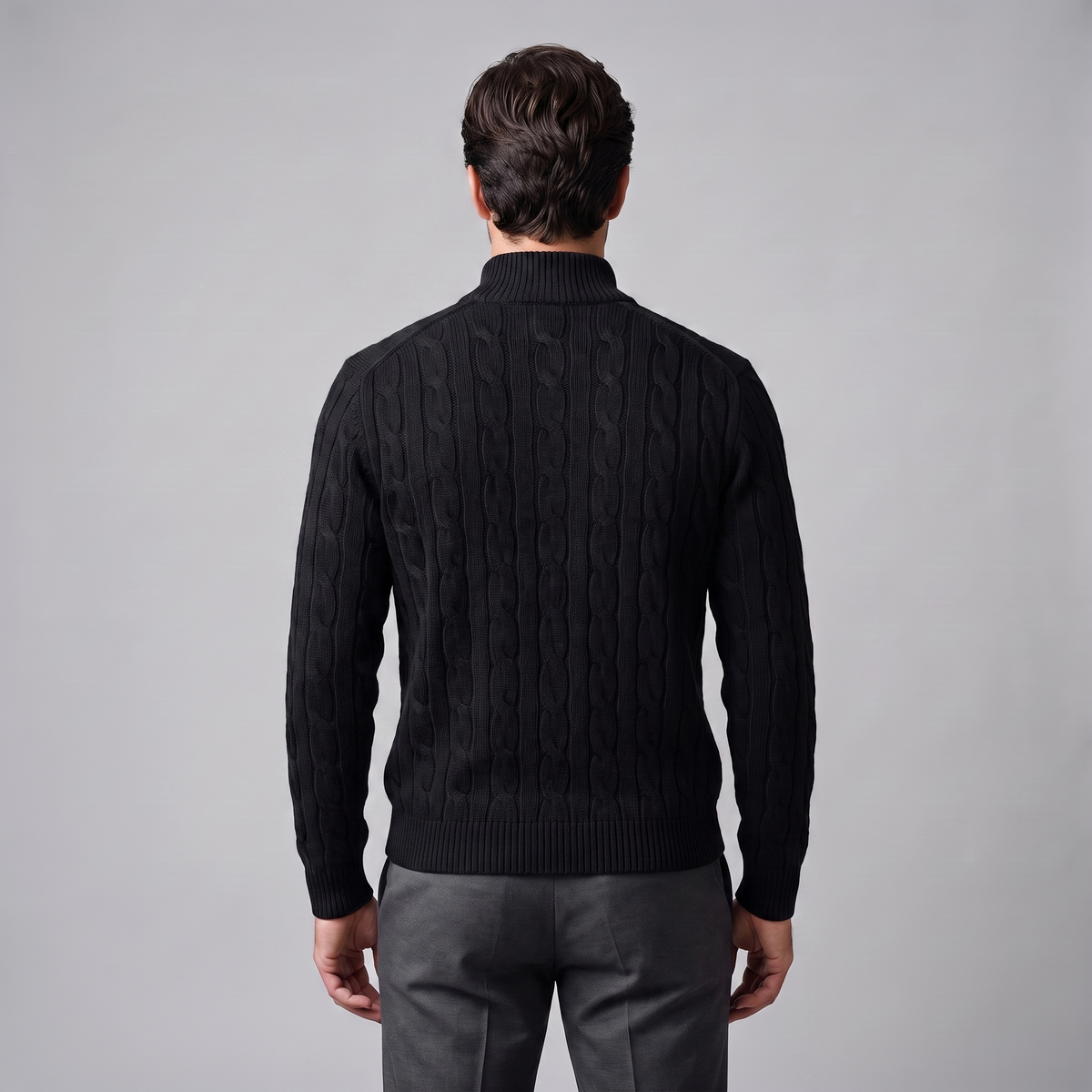 Herren Half-Zip Pullover mit Zopfmuster