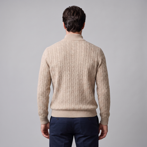 Herren Half-Zip Pullover mit Zopfmuster