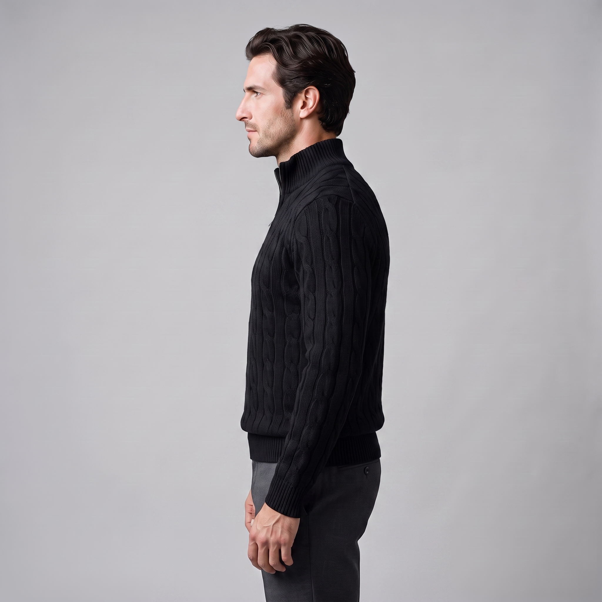 Herren Half-Zip Pullover mit Zopfmuster
