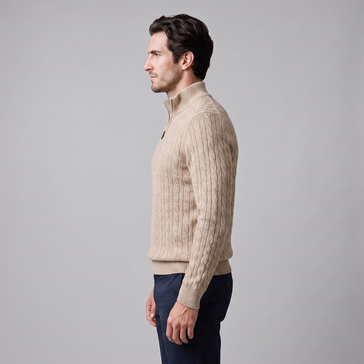 Herren Half-Zip Pullover mit Zopfmuster